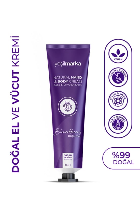 Yeşil Marka Doğal El ve Vücut Kremi - Günlük Yoğun Nemlendirici Etkili - Böğürtlen 30 ml
