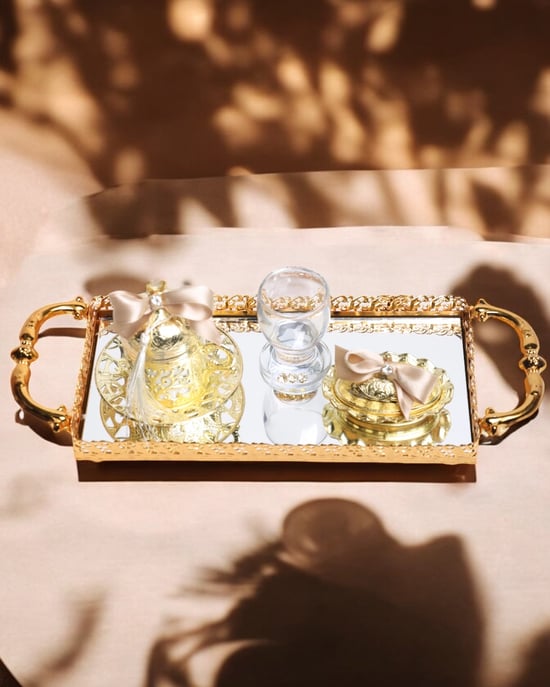 Affection Gold Nişan Kahve Tepsisi Gold