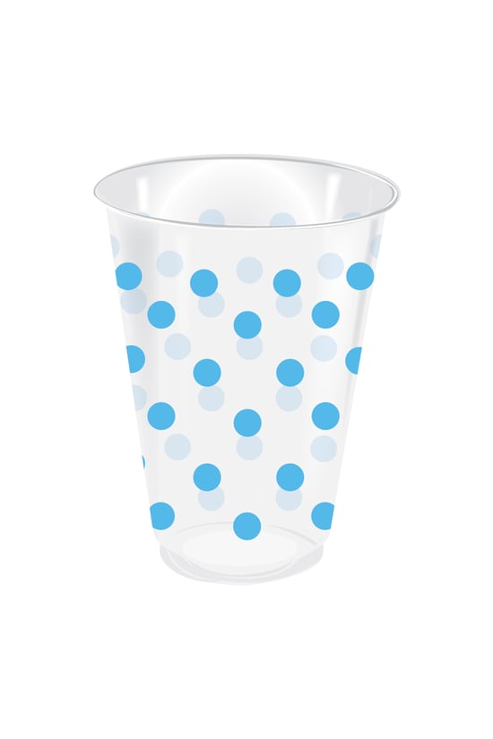 Roll-Up Plastik Bardak Açık Mavi Puantiyeli Şeffaf 250cc 25 Adet