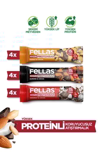 Yüksek Protein Bar 45g Karma Kutu 12 Adet (3 Çeşit)