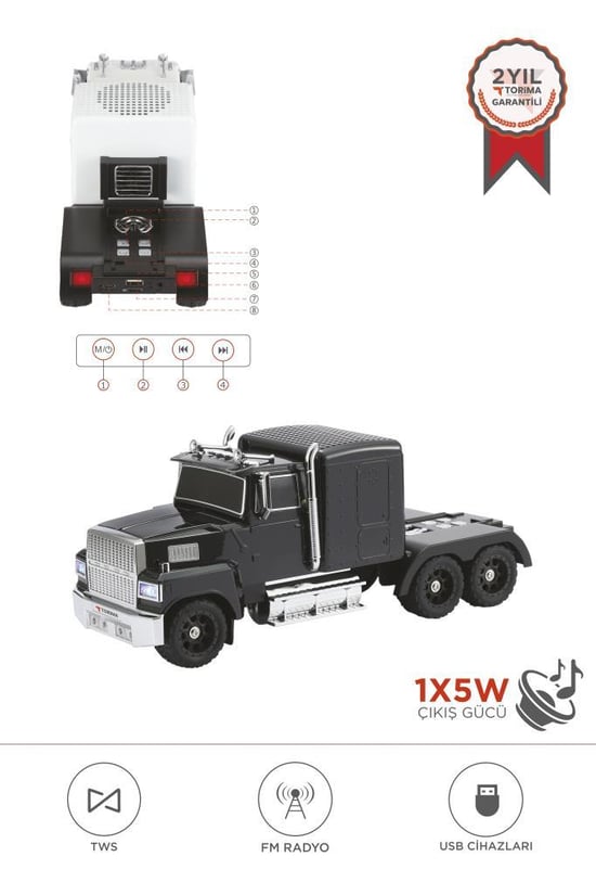 Torima D50 Siyah Tır Bluetooth Hoparlör FM-AUX-USB Destekli Speaker Hoparlör