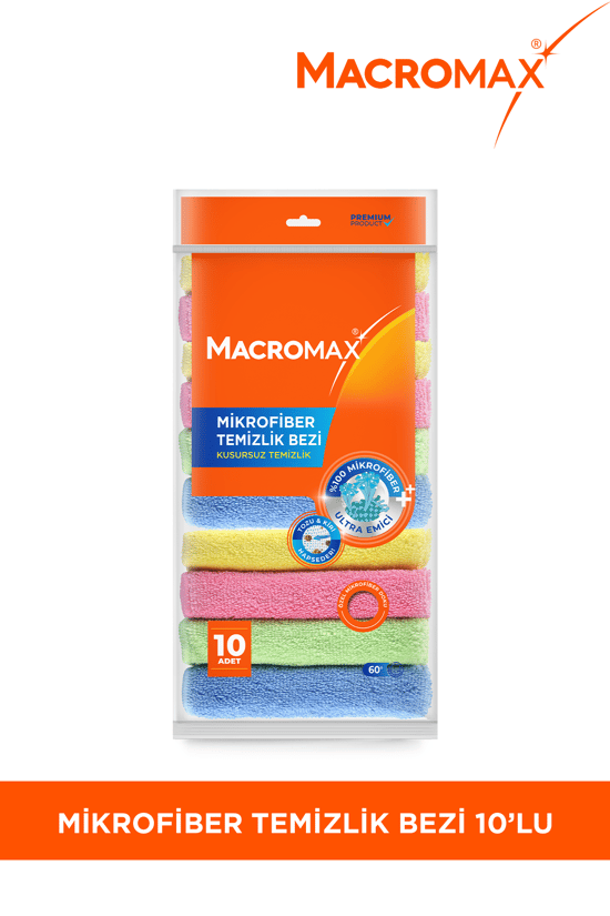 Macromax Rengarenk Mikrofiber Temizlik Bezi 10'lu Paket Ultra Emici ve Kiri Hapseden Çok Amaçlı Yüzey Bezi