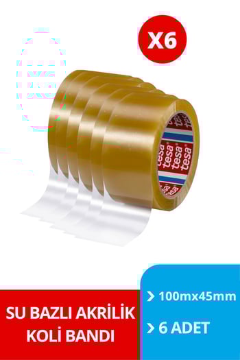 tesa Koli Bandı Su Bazlı Akrilik Şeffaf 100mx45mm 6'lı Set  