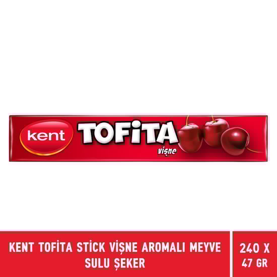 Kent Tofita Stick Vişne Aromalı Meyve Sulu Şeker 47gr X 240 Adet