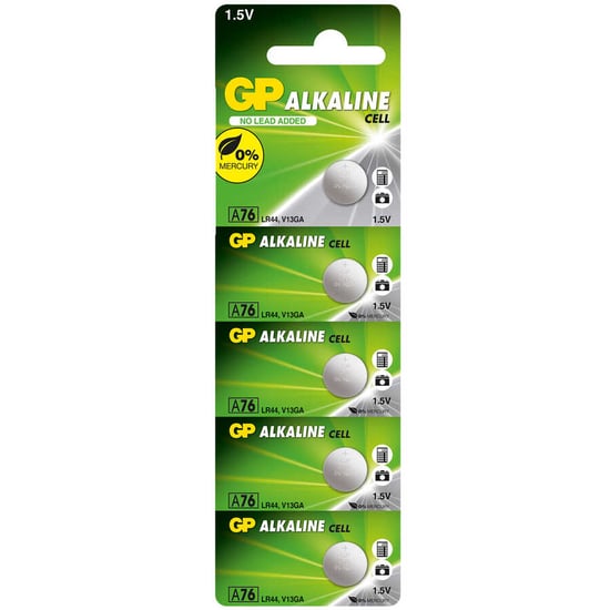 GP Batteries A76 LR44/A76/V13GA/AG13 Boy Alkalin Düğme Pil, 1.5 Volt, 5'li Kart