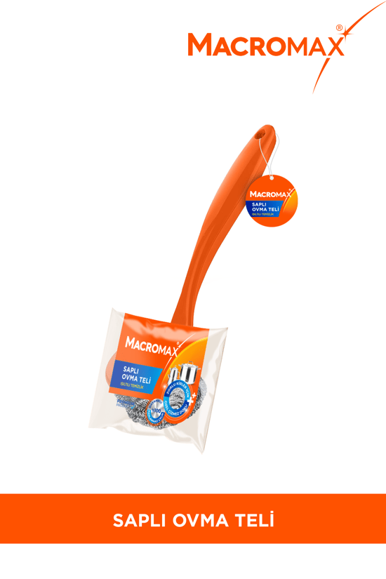 Macromax Saplı Ovma Teli Ergonomik Tutma Saplı Paslanmaz Çelik Bulaşık ve Izgara Fırçası