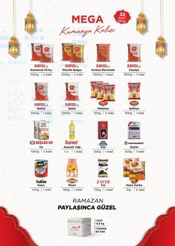 Konya Toptan Ramazan Süper 22 Parça Ürün Kumanya Paketi - MEGA Ramazan Kolisi