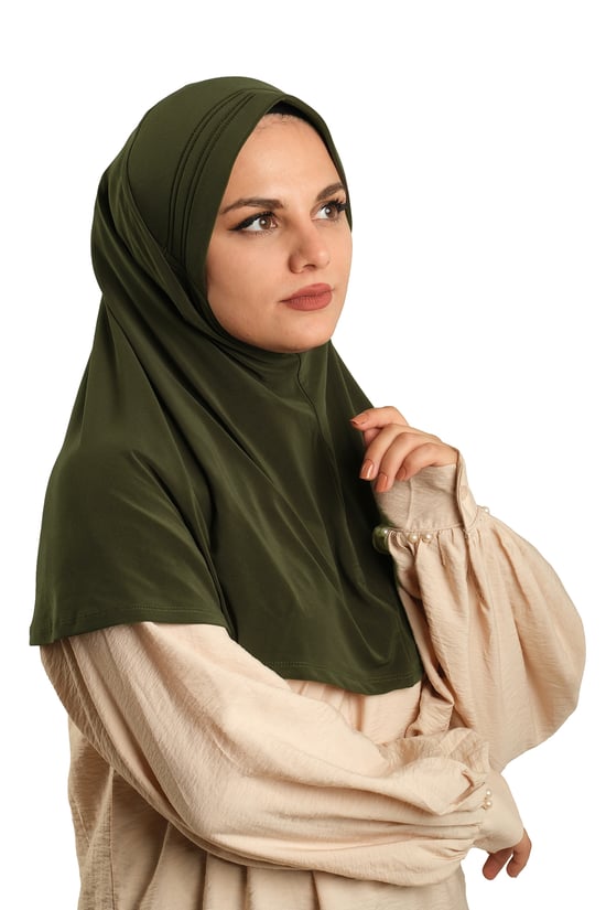 Hürrem Bone Haki Pratik Hazır Geçmeli Tesettür Eşarp Sandy Kumaş Sade 1600_09