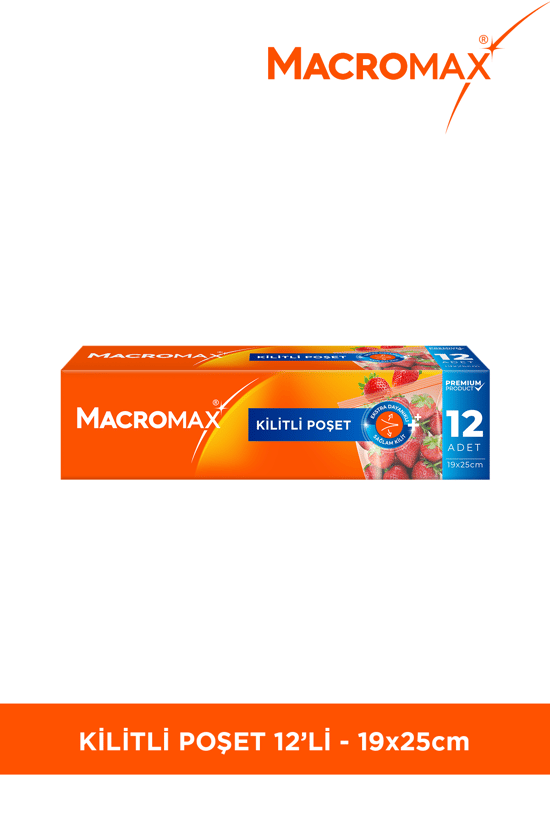 Macromax Fermuarlı Kilitli Poşet 12 Adet (20x25 cm) Çok Kez Aç Kapa Pratik Saklama Poşeti