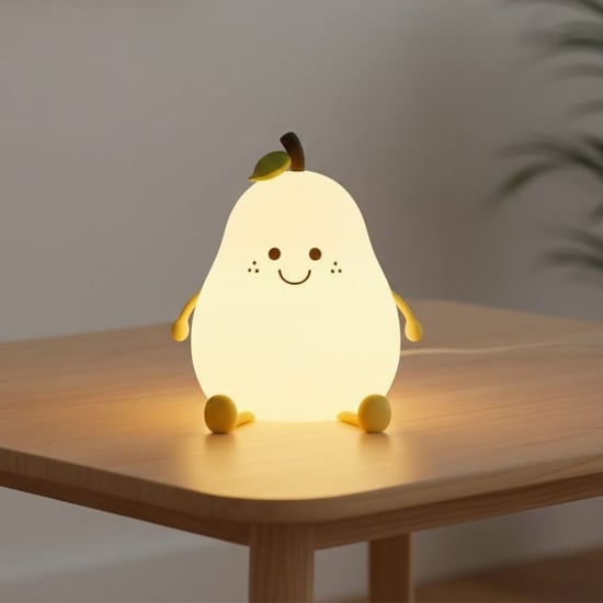 BUFFER® 5 Farklı Renk Modlu Armut Figürlü Pofuduk LED Gece Lambası–Yumuşak Dokulu Çocuk Odası ve Dek