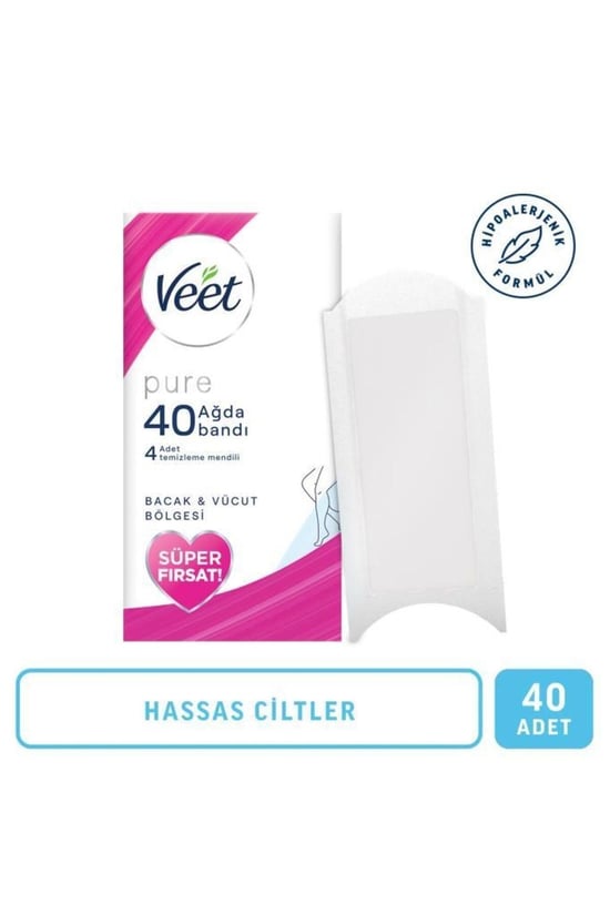Veet Pure Sir Ağda Bantları Hasas Ciltler İçin Bacak ve Vücut Bölgesi 40 lı