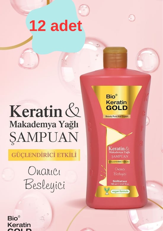 Bio Keratin Gold Keratin & Makademya Yağlı Güçlendirici Etkili Tuzsuz Şampuan 700 ml