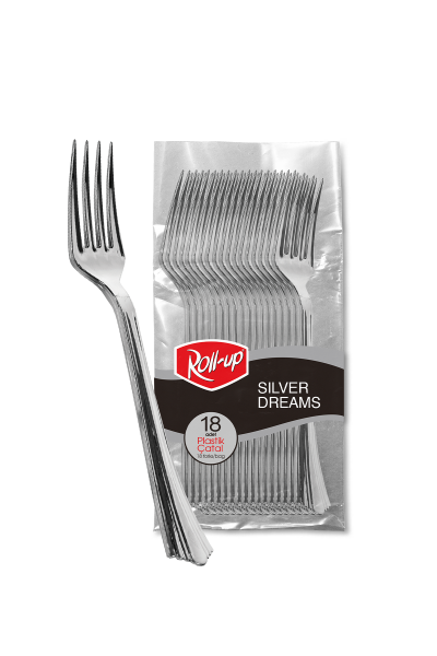 Roll-Up Metal Görünümlü Plastik Çatal 18li