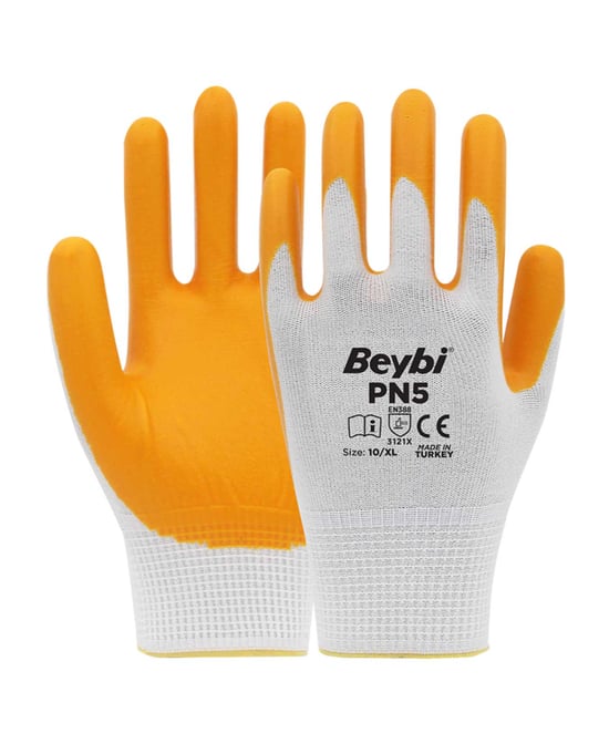 Beybi İşçi Eldiveni PN5 Polyester Örme Nitril 10 Beden Sarı