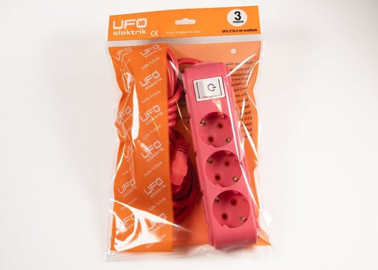 Ufo 3'lü 2 Metre Anahtarlı Grup Priz Fuşya