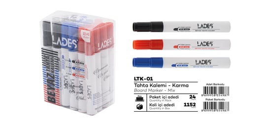 Lades Beyaz Tahta Kalemi 3 Renk 24'lü
