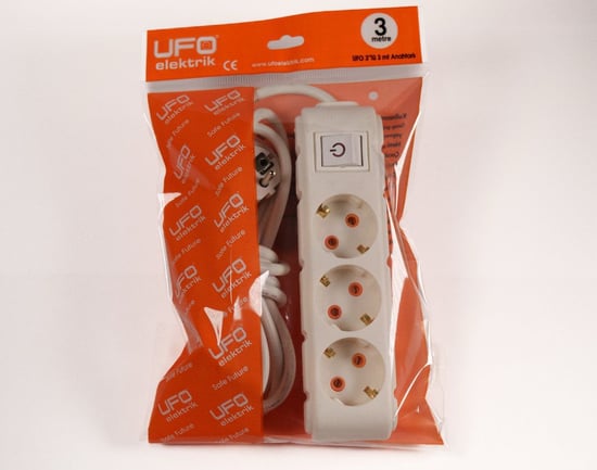 Ufo 3'lü 2 Metre Anahtarlı Grup Priz Beyaz