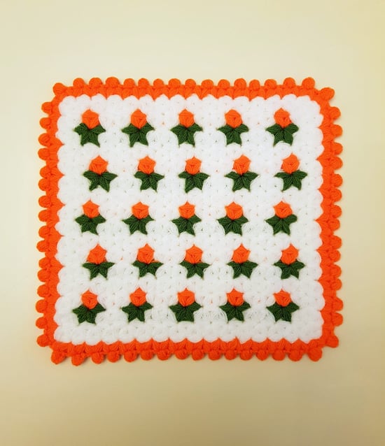 HERŞEY FIRSAT Banyo Lifi Yün El Örmesi Ceyizlik Kare 1 Adet - TURUNCU