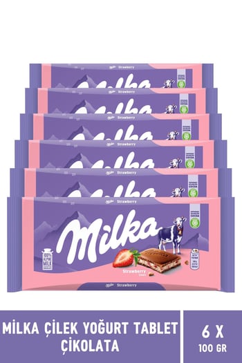 Milka Çilekli Yoğurtlu Tablet Çikolata 100 gr - 6 Adet