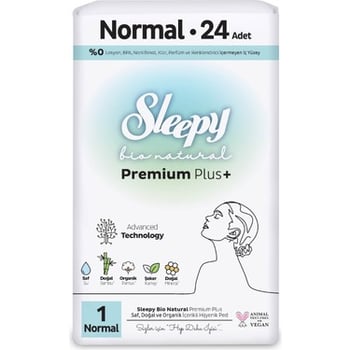 Sleepy Ped Bio Natural Premium Plus + No : 1 Normal 24 lü Hijyenik Ped