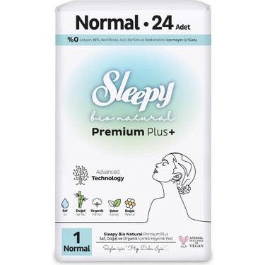 Sleepy Ped Bio Natural Premium Plus + No : 1 Normal 24 lü Hijyenik Ped