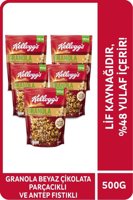 Kellogg's Granola 500 Gr x5 Adet,Avantajlı Paket,Antep Fıstıklı v