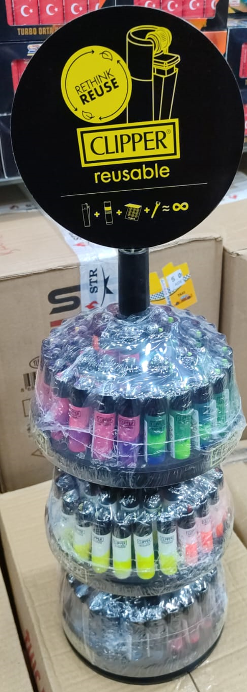 Clipper Micro Soft Renkli 48'li Taşlı Çakmak 3'Lü Stand