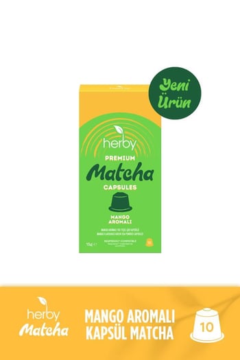 Herby Premium Matcha Kapsül - Nespresso Uyumlu, Mango Aromalı, 10'lu Paket