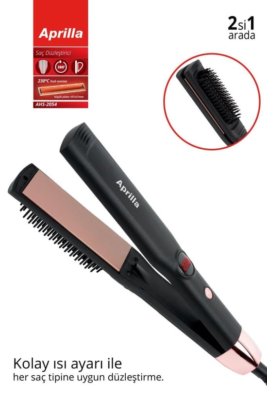 Aprilla Ahs-2054 Dijital Göstergeli  2'si 1 Arada Ekstra Fırçalı Saç Düzleştirici