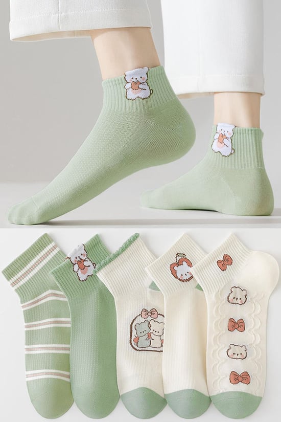 BGK 5 Çift Kadın Bej Happy Desenli Çorap 36-41