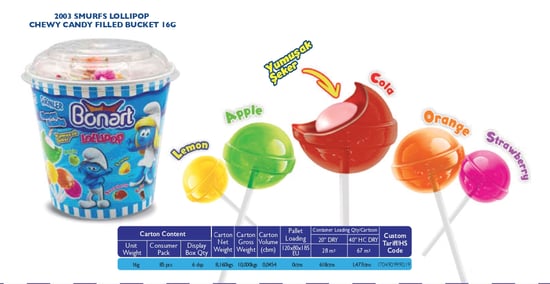 Bonart  Büyük Boy Sakızlı Şirinler Lolipop Şekerleme 16G 85'li Paket