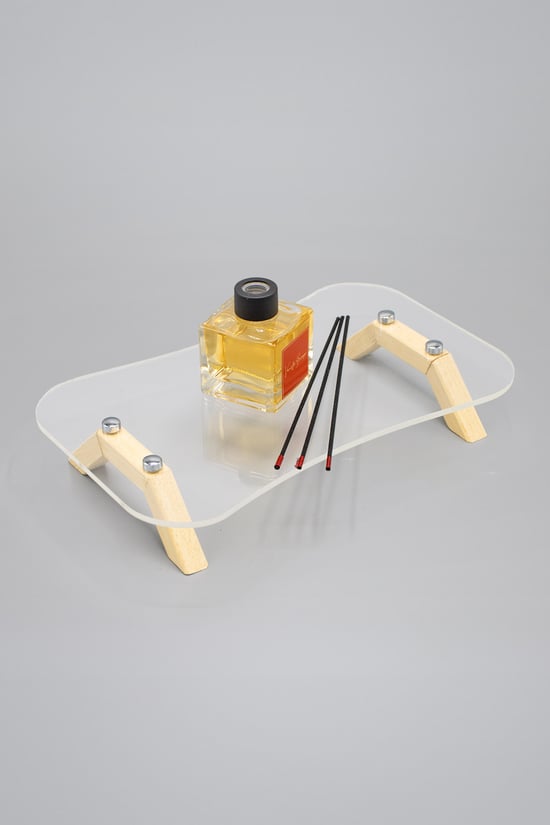 Pikas Ahşap Ayaklı Gümüş Düğmeli Şeffaf Pleksi Sunumluk,Organizer