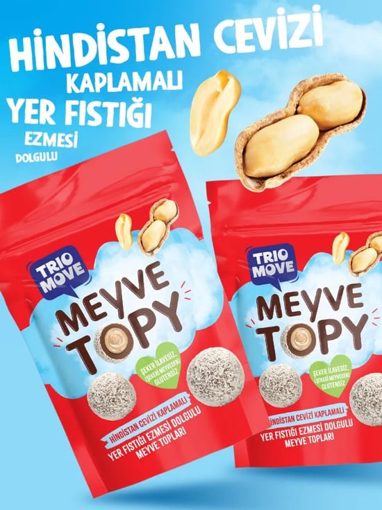 Trio Move Meyve Topy Hindistan Ceviz Kaplamalı Yer Fıstığı Ezmesi Dolgulu Meyve Topları 96 gr