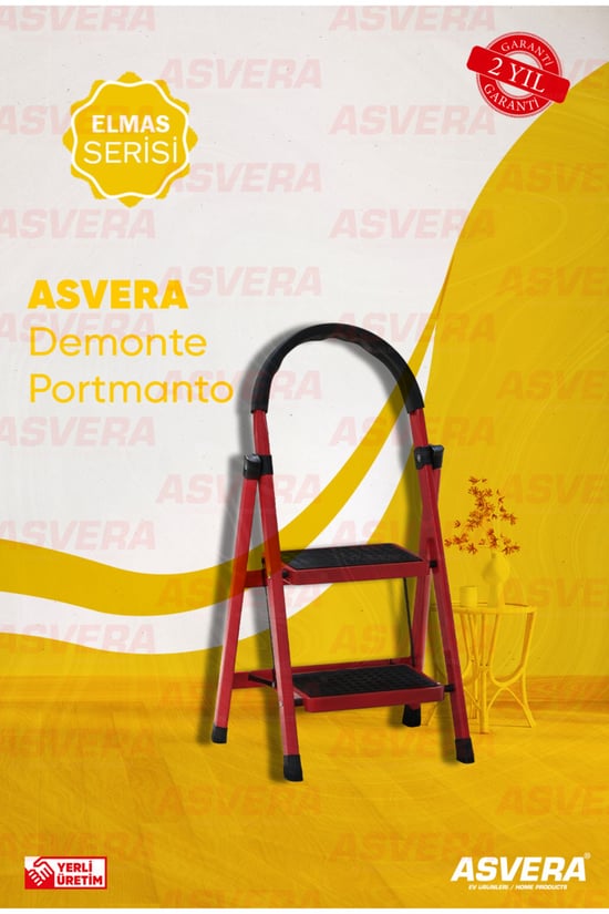Elmas Serisi Carnaval 2’li Ev Tipi Katlanır Merdiven – Kırmızı, Kaymaz, Hafif, Dayanıklı