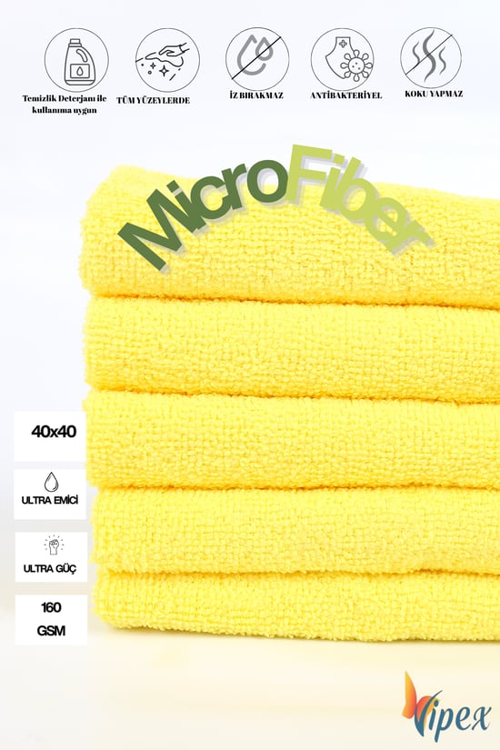 Vipex 40x40 cm Ultra Emiciliğe Sahip 160 Gsm Mikrofiber Bez Sarı Renk