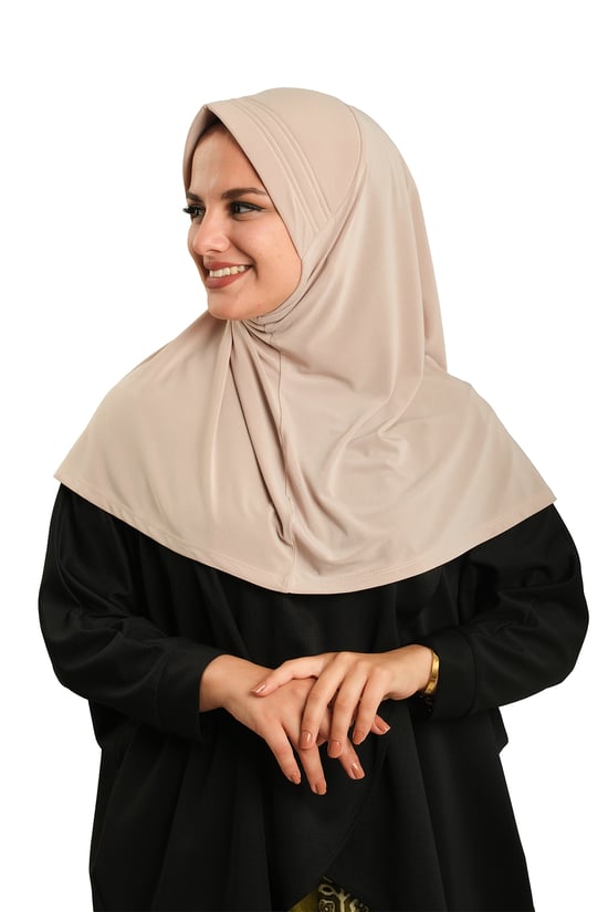 Hürrem Bone Bej Pratik Hazır Geçmeli Tesettür Eşarp Sandy Kumaş Sade 1600_12