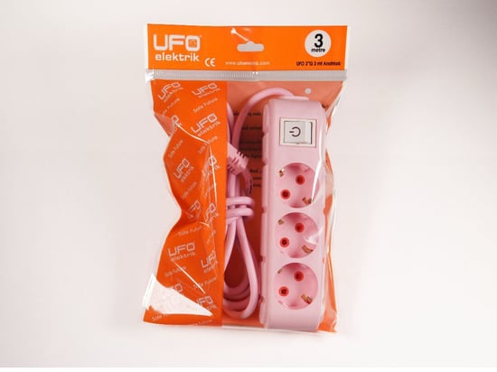Ufo 3'lü 2 Metre Anahtarlı Grup Priz Pembe