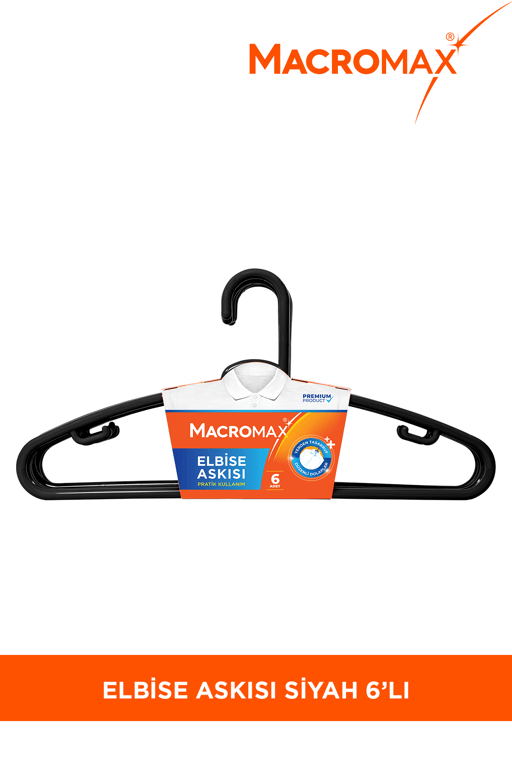 Macromax Elbise Askısı 6'lı Paket (Beyaz/Siyah) Düzenli Dolaplar İçin Pratik Kıyafet Askısı