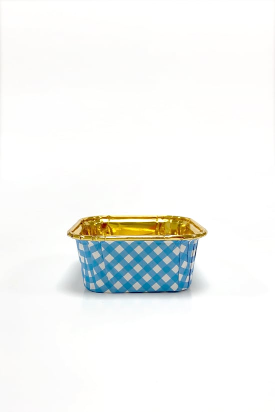 Dolphin Muffin Kek Kapsülü Kare Pötikare Mavi-Altın 25 Adet