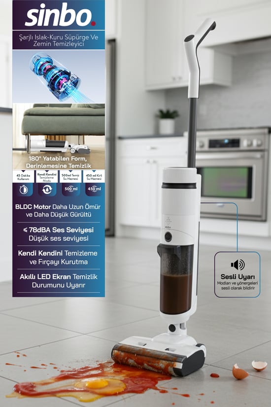 Sinbo SFC-4105 Islak-Kuru Yüzey Temizleyici-Beyaz