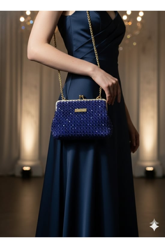 Atelier Emine Midnight Sapphire Creme – Özel Üretim Kristal Çanta