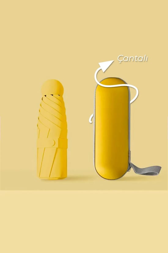 Turna Kılıflı Şemsiye - Mini Şemsiye - Kapsül Şemsiye - Seyahat Şemsiye SARI