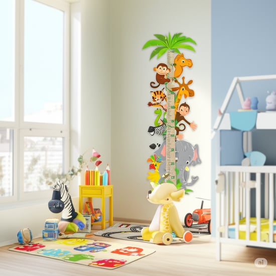 Luluyen Kendinden Yapışkanlı Şeffaf  Sevimli Hayvan Temalı Boy Ölçer 100x35 cm Poster Afiş Duvar Sticker Kağıdı Çocuk Odası Kreş