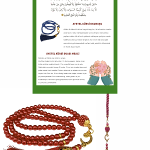 P Parla Namaz Tesbihi Vavlı 99'lu Cam İncili Ayet-el Kürsi Dua Kartı ile Fuşya Renk Hediyelik