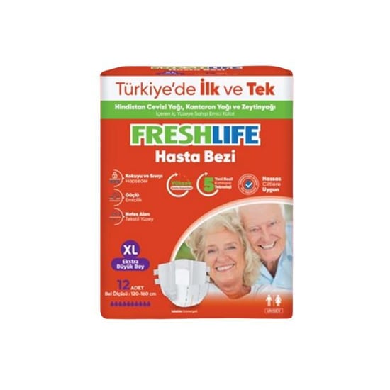 Freshlife Bel Bantlı Hasta Bezi 12 li Ekstra Büyük Boy XLarge Bel Ölçüsü 120-160 cm