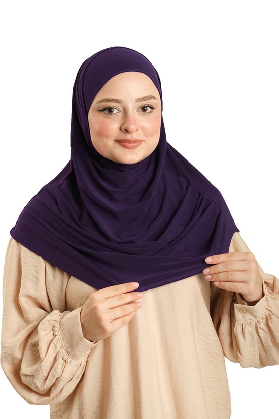 Hürrem Bone Mürdüm Pratik Hazır Geçmeli Tesettür Eşarp Sandy Kumaş Kendinden Boneli - Hürrem Bone 1290_07