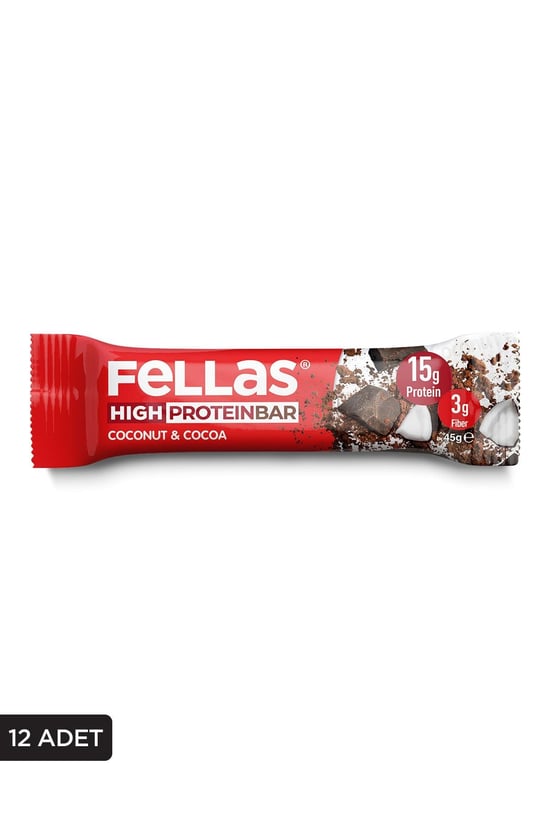 Fellas Yüksek Protein Bar - Hindistan Cevizli ve Kakaolu 45g x 12 Adet