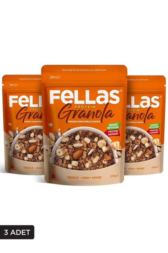 Fellas Protein Granola - Karışık Kuruyemiş & Kakao 270g - 3'lü Paket