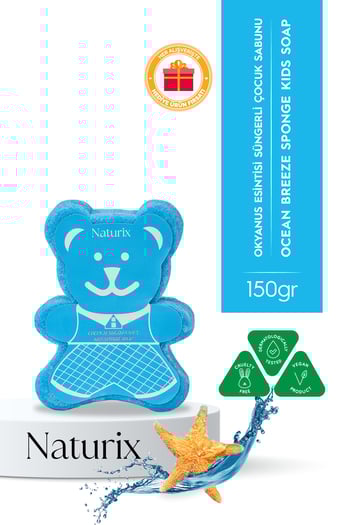 Naturix Ayıcık Şekilli Süngerli Okyanus Ferahlığı Çocuk Sabunu Hassas Ciltler İçin Yumuşak Bakım 150 gr