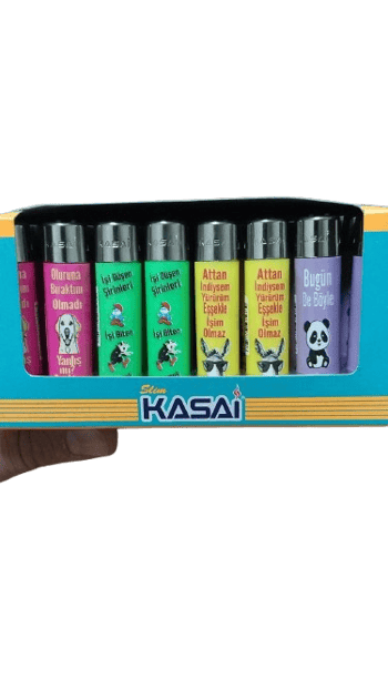 Kasai Slim Dolumlu Taşlı Çakmak Renkli Yazılı